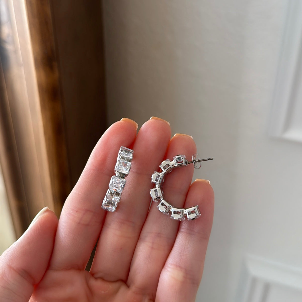 Silver glitter hoops