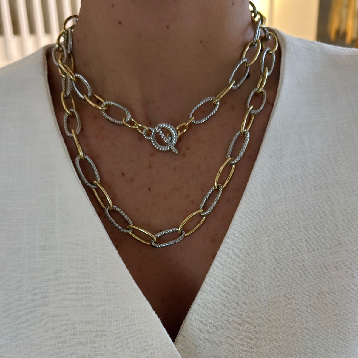Double silver and gold necklace